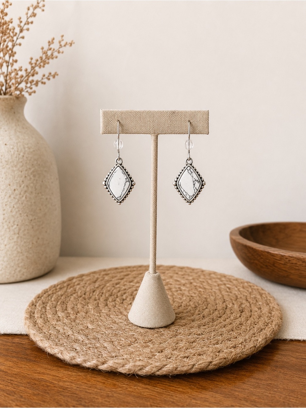 Montana Silversmiths White Marbled Howlite Drop Earrings